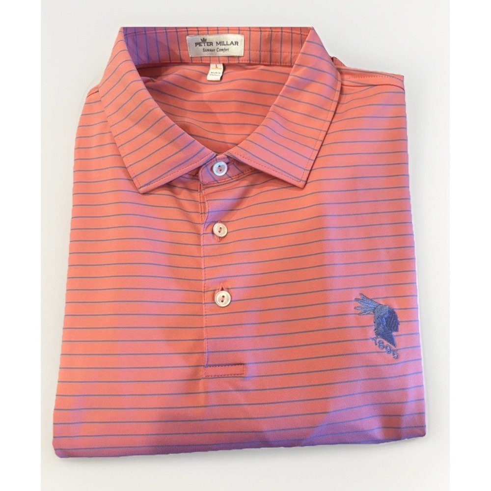 Peter Millar Summer Comfort Coral Pink/Blue Striped Wollaston Golf Club Large